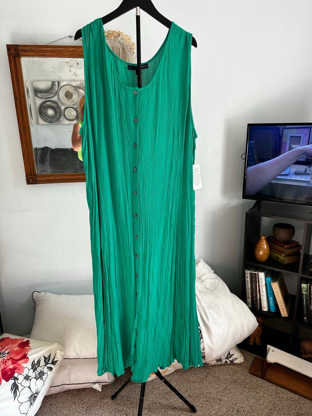 Denim 24/7 Green Sleeveless Scoop Neck Swing Maxi Dress Plus Size 5X